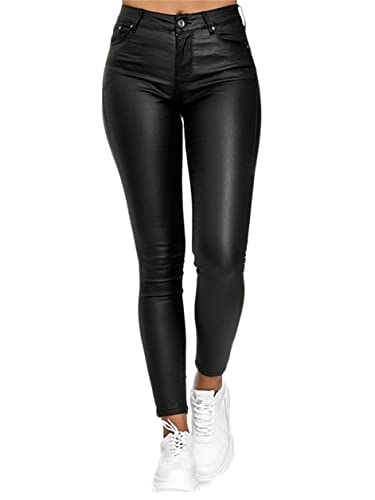 JIER Frauen PU Hohe Taille Slim Lederimitat Hosen Leder Look Optik Push Up Hose High Waist Kunstlederhose Slim Fit Hose Röhrenjeans Bleistifthose Jeanshose (Schwarz 2,3XL,3XL) von Generisch