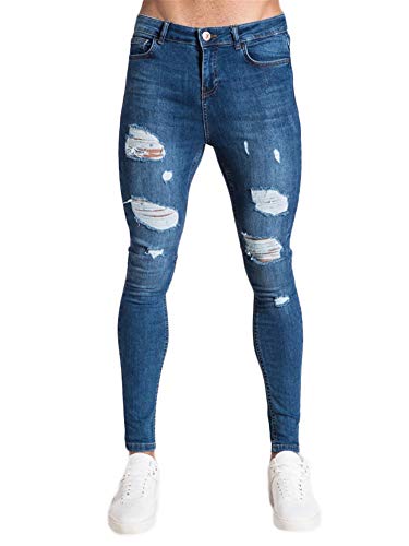 JIER Herren Destroyed Löcher Lang Hose Slim Fit Casual Denim Stretch Zerrissene Jeanshose Skinny Hose Vintage Jeans Freizeithose Jeanshosen (Blau,M,M) von Generisch