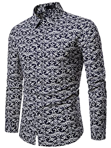 JIER Herren Langarm Floral Muster Freizeithemd Elegant Hemden Bunte Funky Button Down Casual Floral Shirt für Hawaii Langarmhemd Freizeitshirt (Mehrfarbig 1,XXL,XXL) von Generisch