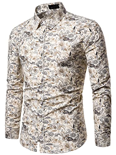 JIER Herren Langarm Floral Muster Freizeithemd Elegant Hemden Bunte Funky Button Down Casual Floral Shirt für Hawaii Langarmhemd Freizeitshirt (Mehrfarbig 3,L,L) von Generisch