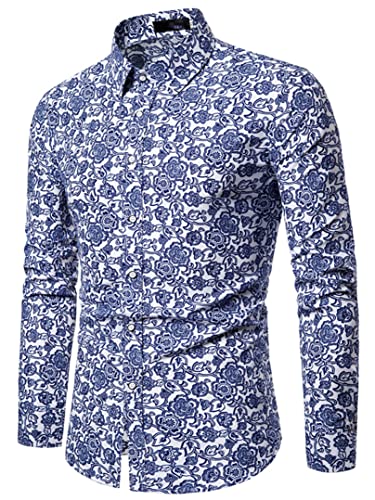 JIER Herren Langarm Floral Muster Freizeithemd Elegant Hemden Bunte Funky Button Down Casual Floral Shirt für Hawaii Langarmhemd Freizeitshirt (Mehrfarbig 4,L,L) von Generisch