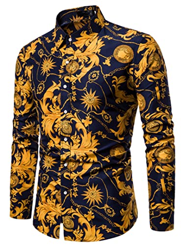 JIER Herren Langarm Floral Muster Freizeithemd Elegant Hemden Bunte Funky Button Down Casual Floral Shirt für Hawaii Langarmhemd Freizeitshirt (Mehrfarbig 6,3XL,3XL) von Generisch