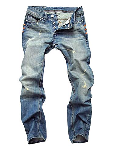 JIER Herren Löcher Zerrissen Slim Fit Denim Jeans Männer mit Knöpfen Destroyed Jeanshose Ripped Risse Hosen Straight Fit Denim Frayed Hose Jeanshosen (Blau,34,34) von Generisch