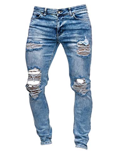 JIER Herren Zerrissene Jeans mit Löchern Niedrige Taille Stretch Skinny Jeanshosen Stylische Denim Destroyed Lässig Jeanshose Hosen Freizeithose (Blau,M,M) von Generisch