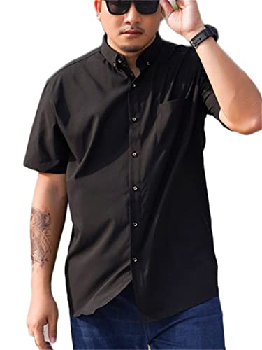 JIER Männer Kurzarm Freizeithemd Businesshemd Hemd Große Größe Sommer Dünner Sommerhemd Einfarbig Basic Shirt Freizeithemden Kurzarmshirt (Schwarz,6XL,6XL) von Generisch