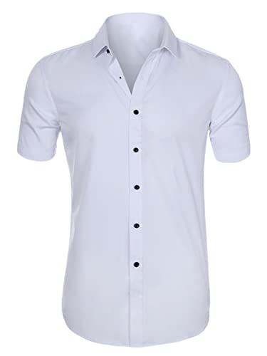 JIER Männer Slim Fit Kurzarmhemd Basic Shirt Sommerhemd Sommer Business Bügelfreies Freizeithemd Kurzarmshirt Businesshemd Kurzarm Comfort Fit Hemden Hemd (Weiß,42,42) von Generisch