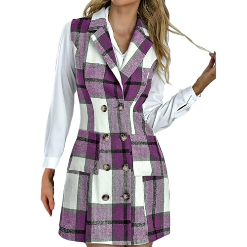 Jacke Damen Sale, Winterjacke Damen Sale, Damen Weste Damen Kariertes Weste Kleid Zweireihig Anzug Kleider Ärmellose Strickjacke Jacke Kleid Beheizbare Damen S, Blitzangebote Des Tages Aktuell von Generisch