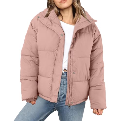 Jacke Damen Winter Puffer Jacke Schwarz Beige Winter Warm Gesteppte Dicke Winterjacke Teenager Mädchen Kurz Ubergangs Damen-Jacken Outdoor Langarm-Baumwolljacke Jacken von Generisch
