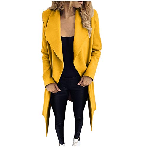 Jacke Damen Winterjacke Steppjacke Damen Schwarz Frauen Langarm haarige offene Front kurze Strick2020 Anzug Jacke aus festem Langmantel Kurzmantel Damen üBergang Winterparka Damen Warm (Yellow, L) von Generisch
