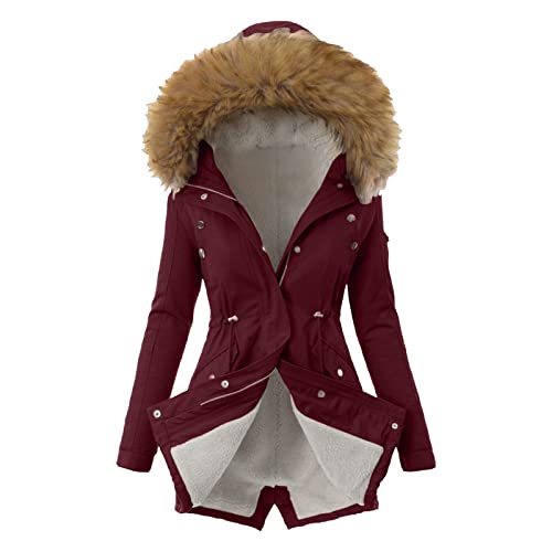 Jacke Damen Wintermantel Jacke Winterjacke Warm Gefüttert Mit Fellkapuze Winter Mantel Lang Herbst Parka Winterparka Damenjacken Outdoor Übergangsjacke Damen von Generisch