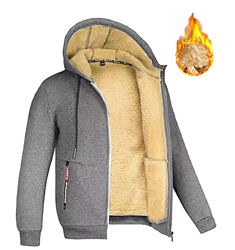 Jacke Herren, Winterjacke Herren Fleecejacke Warme Gefüttert Skijacke Outdoor Winddicht Jacke Verdickt Funktionsjacke mit Kapuze ReißVerschluss Wintermantel Sweatjacke von Generisch