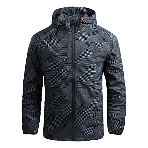 Jacke Herren Übergangsjacke Mit Kapuze Langarm Mit Reißverschluss Herren Outdoor Dünn Unregelmäßig Im Druck Schrille Winddicht Mantel Lässige Mantel Stylisch von Generisch