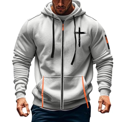 Jacke Herren Übergangsjacke Sportlich Hoodie Herren Reißverschluss Schwarz Sommer Druckte Sweatshirt Regular Fit Sweatjacke Herbst Trainingsjacke Winddicht Freizeitjacke Langarm Alltagsjacke von Generisch