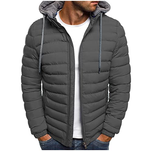 Jacke Herren Winter Daunenjacke mit Kapuze Warm Fleece Winterjacke Elegant Einfarbig Wintermantel Men's Fashion Thermo Dick Fleecejacke Casaul Lose Steppjacke mit Taschen Übergangsjacke Kapuzenjacke von Generisch