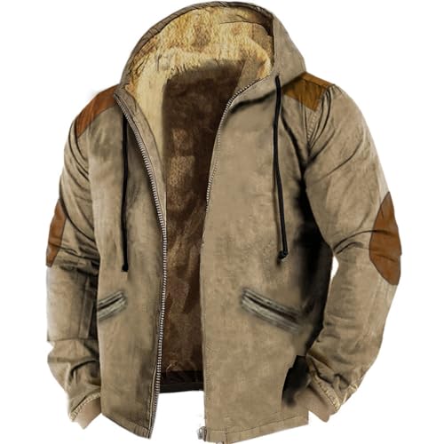 Jacken Herren Übergangsjacken - Sportjacke Herren Baumwolle Verdicken Fleecejacke Patchwork Farbblock Winterjacke Vintage Zipper Kurzmantel Lockere Parka Jacke Herrenjacke Mit Reißverschlusstasche von Generisch
