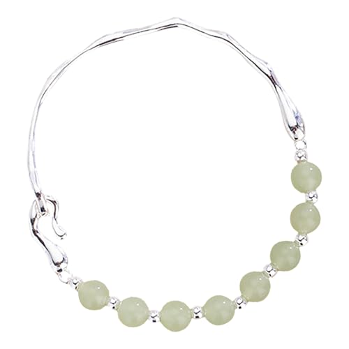Jade Silber Armreif Grün Jade Armband Perle Stretch Armband Natürliche Perlen Armreifen Verstellbares Armband Bringt Glück Reichtum Glück Kette Halskette mit Armband Set (B, Einheitsgröße) von Generisch