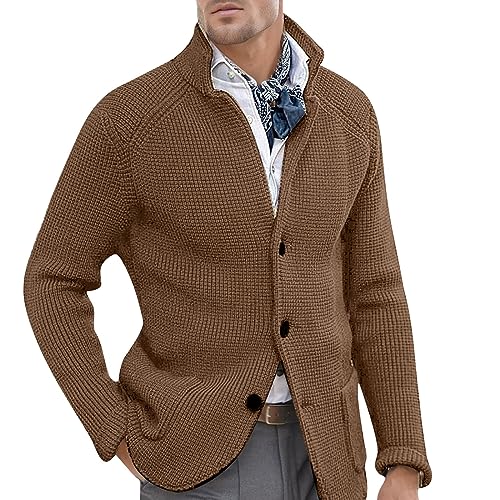 Janker Herren, Leicht Langarm Oversize 3XL Strickjacke Trachtenjacke mit Reißverschluss Lang Ohne Kapuze Herbst Übergangsjacke Cardigan Modern Strick Wintermantel Sweatjacke von Generisch