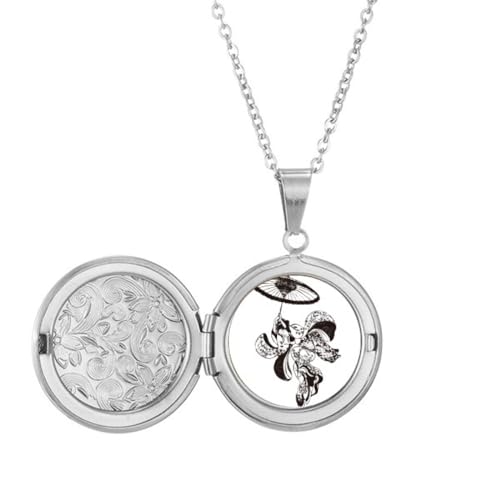 Japanische Frau Regenschirm Illustration Medaillon Halskette halten Bild Schmuck Geburtstagsgeschenk von Generisch