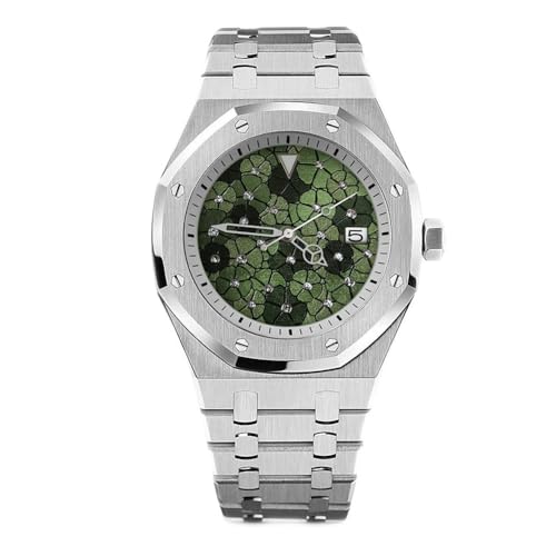 Japanische NH35 mechanische Armbanduhr, 3 ATM, wasserdicht, massiver Edelstahl, Uhren für Herren, kein Logo, DIY, automatische Herrenuhr, 41 mm, grün von Generisch