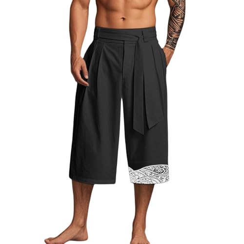 Japanische Taro Hose Herren 3/4 Kimono-Hose Leinen-Kurzhose Leichte Sommerhose Asiatische Kleidung Traditionelle Japanische Jogginghose Atmungsaktiv Japanischer Stil für Strand,Outdoor-AktivitäTen von Generisch