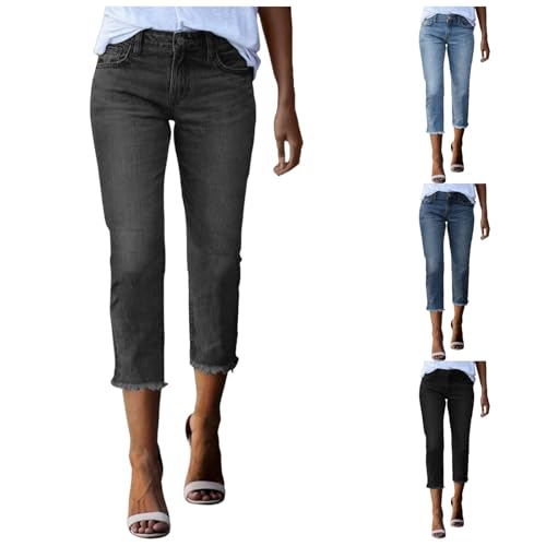 Jeans Damen 3/4 Länge Stretch High Waist Skinny Jeanshose Damenjeans Capri Stretchjeans Schmal Geschnittene Denim Hose Straight Leg Sommerjeans Mit Taschen Frayed Raw Hem Denimhose Jeans Damen 3/4 Länge Stretch High Waist Skinny Jeanshose Damenjeans Capri Stretchjeans Schmal Geschnittene Denim Hose Straight Leg Sommerjeans Mit Taschen Frayed Raw Hem Denimhose von Generisch