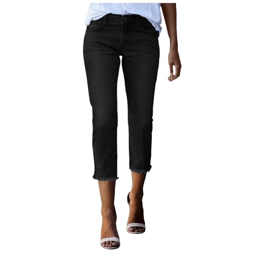 Jeans Damen 3/4 Länge Stretch High Waist Skinny Jeanshose Damenjeans Capri Stretchjeans Schmal Geschnittene Denim Hose Straight Leg Sommerjeans Mit Taschen Frayed Raw Hem Denimhose Jeans Damen 3/4 Länge Stretch High Waist Skinny Jeanshose Damenjeans Capri Stretchjeans Schmal Geschnittene Denim Hose Straight Leg Sommerjeans Mit Taschen Frayed Raw Hem Denimhose von Generisch