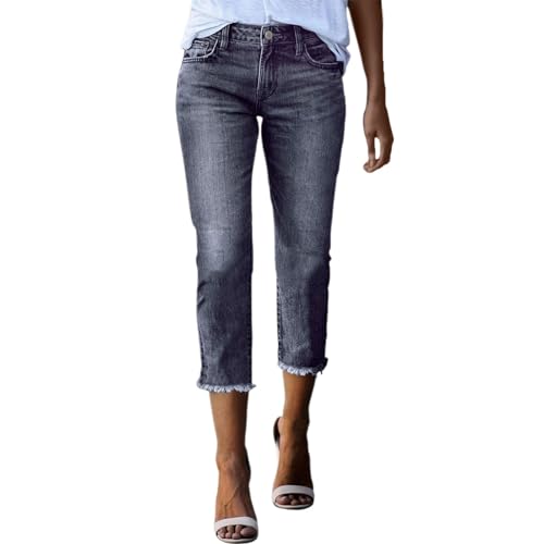 Jeans Damen 3/4 Länge Stretch High Waist Skinny Jeanshose Dreiviertel Damenjeans Capri Stretchjeans Schmal Geschnittene Denim Hose Straight Leg Sommerjeans Mit Taschen Frayed Raw Hem Denimhose Jeans Damen 3/4 Länge Stretch High Waist Skinny Jeanshose Dreiviertel Damenjeans Capri Stretchjeans Schmal Geschnittene Denim Hose Straight Leg Sommerjeans Mit Taschen Frayed Raw Hem Denimhose von Generisch
