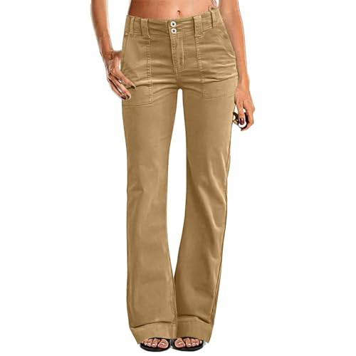 Jeans Damen Breite Hohe Taille Übergrößen Hose Wide Leg Sommer Pants Gerades Bein Bequem Elegant Hose Y2k Basic Denim Hose Breites Bein Leichte Jeans mit Taschen, braun, XL von Generisch