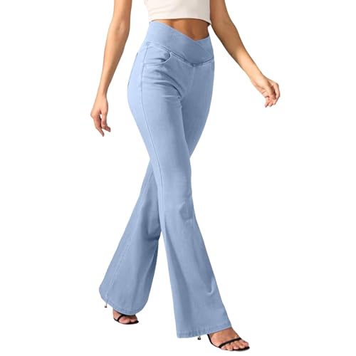 Jeans Damen High WAIS Bootcut Jeans Stretch Denim Jeggings Baggy Jeans mit 4 Taschen Elegante Casual Freizeithose Weites Bein Loose Denim Pants Jeanshose Skinny Denim Hosen Schlaghose Yogahose von Generisch