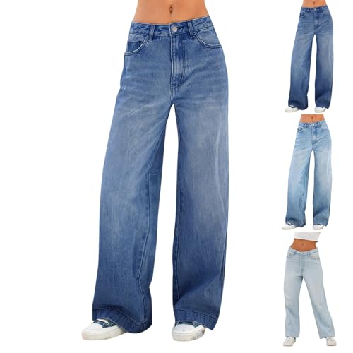 Jeans Damen High Waist Straight Leg Wide Leg Jeans Baggy Weite Hose High Waist Jeanshose Weites Bein Gerade Hosen Frauen Mädchen Streetwear Y2K Clothes Warehouse Deals Angebote B Ware von Generisch