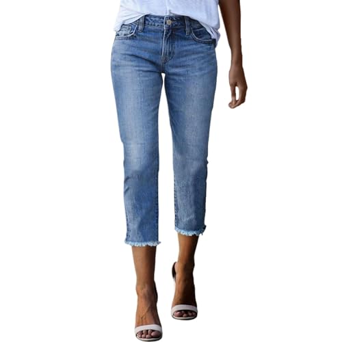 Jeans Damen High Waist Wide Leg Capri Sommer 3/4 Jeanshose Kurze Caprihose High Waist Sommerjeans Skinny Fit Hohe Taille Denim Hose Sommerhose Leicht Ripped Jeanshosen Angebote Des Tages Heute von Generisch