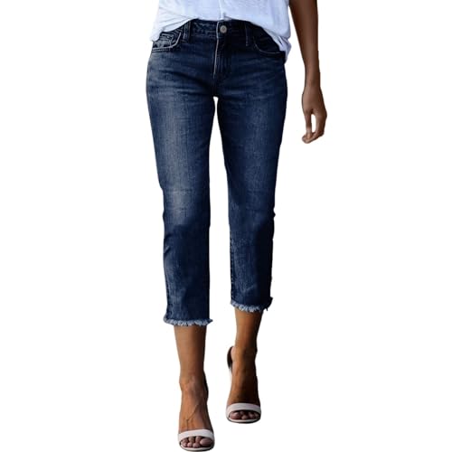 Jeans Damen Weites Bein High Waist Capri Sommer 3/4 Jeanshose Kurze Caprihose High Waist Sommerjeans Skinny Fit Hohe Taille Denim Hose Sommerhose Leicht Ripped Jeanshosen Monatsabrechnungen Anzeigen von Generisch