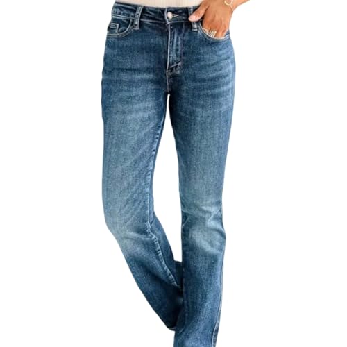 Jeans Hosen Damen, 2025 Neu High Waist Stretch Jeanshosen Lässige Schlaghosen Einfarbig Gewaschene Jeans (DE/NL/SE/PL, Alphanumerisch, 5XL, Regular, Regular, Dunkelblau Erweitert) von Generisch