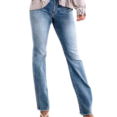 Jeans Hosen Damen, 2025 Neu High Waist Stretch Jeanshosen Lässige Schlaghosen Einfarbig Gewaschene Jeans (DE/NL/SE/PL, Alphanumerisch, M, Regular, Regular, Hellblaue Erweitert) von Generisch