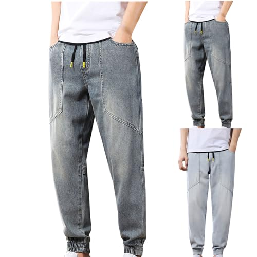 Jeans Hosen Für Herren Mit Gummizug Jeans Herren Loose Fit Haremhose Jeansoptik Freizeithose Loose Fit Jogginghose Einfarbig Laufhose Mit Bündchen Sweathose Bequeme Sweatpants Casual Hose von Generisch