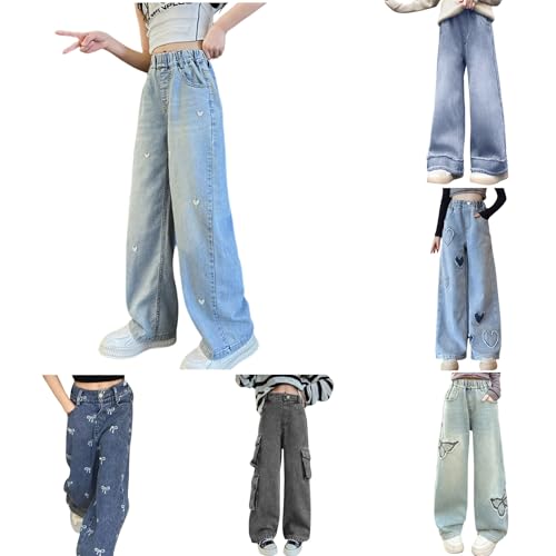Jeans Kinder Mädchen 158 Locker Jeanshose Blau Teenager Baggy Hose Straight Leg Denim Jeans High Waist Sommerhose Gerade Weite Hosen Y2K Streetwear Freizeithose Lang Outdoorhose von Generisch
