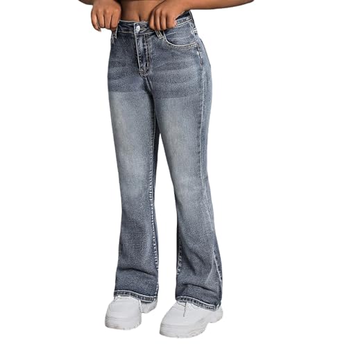 Jeans Mädchen Teenager Hohe Taille Elastische Denim Schlaghose Y2K Retro Kinder Jeanshose Glockenhose Freizeithose Outdoorhose Pants Blau 150 von Generisch