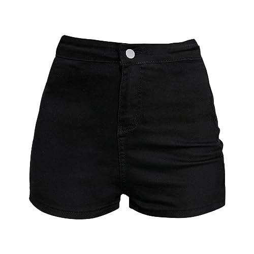 Jeans Shorts Damen High Waist Taschenknopf Jeansshorts Mit Hoher Taille, Hohe Taille, Elastisch, Sexy Zerrissene Denim Shorts Jeanshosen Weit von Generisch