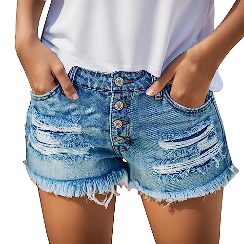 Generisch Jeans Shorts Damen Knielang Zerrissen Sommer Sexy Frauen Kurze Hose Denim Stretch Grosse Grössen Casual Lose Jeansshorts High Waist Shorts Bermuda Übergröße Strandshorts Hot pants von Generisch