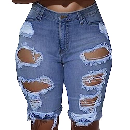 Generisch Jeans Shorts Damen Knielang Zerrissen Sommer Sexy Frauen Kurze Hose Denim Stretch Grosse Grössen Casual Lose Jeansshorts High Waist Shorts Bermuda Übergröße Strandshorts Hot pants von Generisch