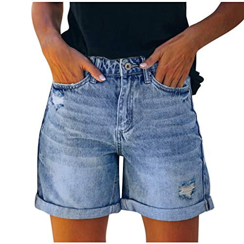 Jeans Shorts Damen Sommer Kurze Hose Boyfriend Jeans High Waist Denim Bermuda-Shorts Basic Crimpen Hotpants Retro Zerrissen Denim Kurz Jeanshose von Generisch