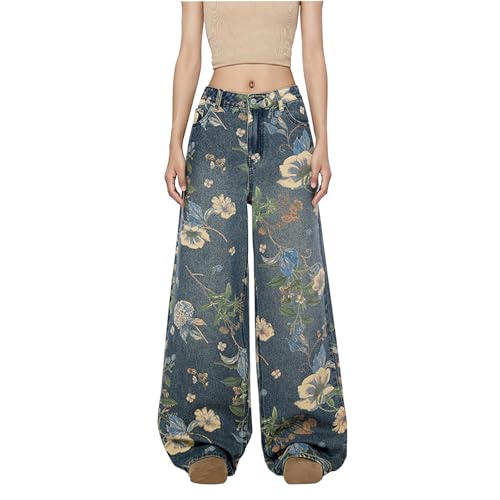 Jeans für Damen, klassisch, hohe Taille, bequem, lässig, Damenjeans, gerades Bein, Denim-Jeans, Outdoor, entspannte Passform, Baggy-Jeans, Denim-Hose mit Taschen, 12 B* Blau, XXL von Generisch