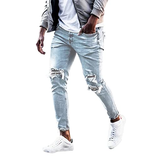 Jeans für Herren, eng anliegend, gerissen: Hip-Hop, trendige Hose für Herren, Hip-Hop-Denim-Hose, Distressed Destroyed, Komfort, Flex-Taille, Teenager, lässig, modisch, klassisch, Basic Denim-Hose, von Generisch