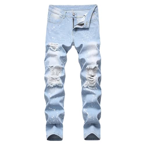 Jeans für Herren UK - Zerrissene Jeans Flex & Mode & Vielseitig Lässige Arbeitsjeans Loose Straight Stretch Paint Splash Cargohose Kampfhose Taktische Hose Arbeitshose Frühling & Herbst, hellblau, L von Generisch