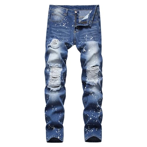 Jeans für Herren UK - Zerrissene Jeans Flex & Mode & Vielseitig Lässige Arbeitsjeans Loose Straight Stretch Paint Splash Cargohose Kampfhose Taktische Hose Arbeitshose Frühling & Herbst, blau, S von Generisch