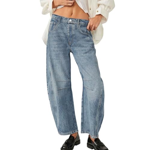 Jeans mit Weitem Bein Damen Freizeitmode Lockere Hose mit Weitem Bein mittel-Niedrige Taille Gewaschene Jeanshosefür Zusammenkünfte Gesellschaftliche Aktivitäten Dünne Sommer-Jeans (Light Blue, S) von Generisch