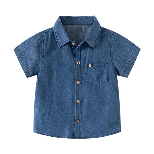Jeanshemd Baby 104 Junge Jeans Hemden Für Jungen Kurzarm Revers Button Down Denim Freizeithemd Mit Brusttasche Knopf Casual Kurzarmhemden Kinder Boy Sommer Shirt von Generisch