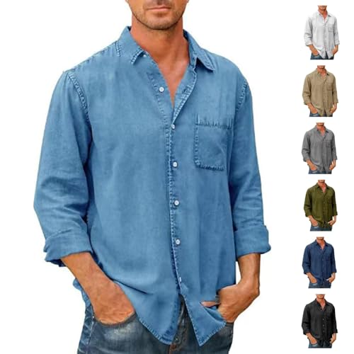 Jeanshemd Herren Hemd Langarm Denim Shirt Männer Cowboy Hemden Freizeithemd Langarmhemd Arbeitshemd Regular Fit von Generisch