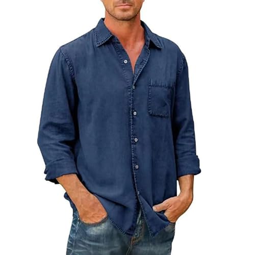 Jeanshemd Herren Hemd Langarm Denim Shirt Männer Cowboy Hemden Freizeithemd Langarmhemd Arbeitshemd Regular Fit von Generisch