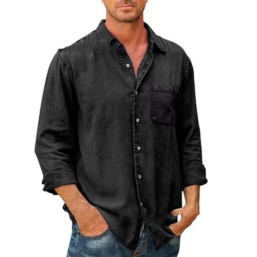 Jeanshemd Herren Hemd Langarm Denim Shirt Männer Cowboy Hemden Freizeithemd Langarmhemd Arbeitshemd Regular Fit von Generisch